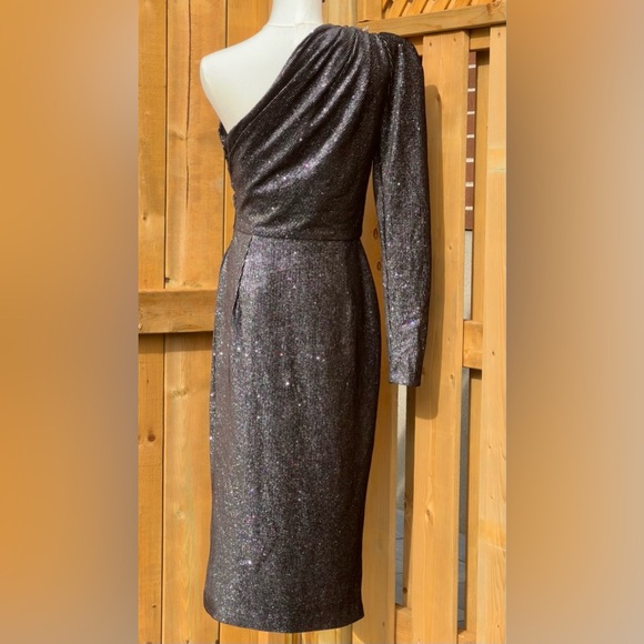 🆕 BRONX & BANCO 🧿NWT Belle One Shoulder Dress, Black Glitter Velvet, Sz M US 6 - Picture 8 of 17